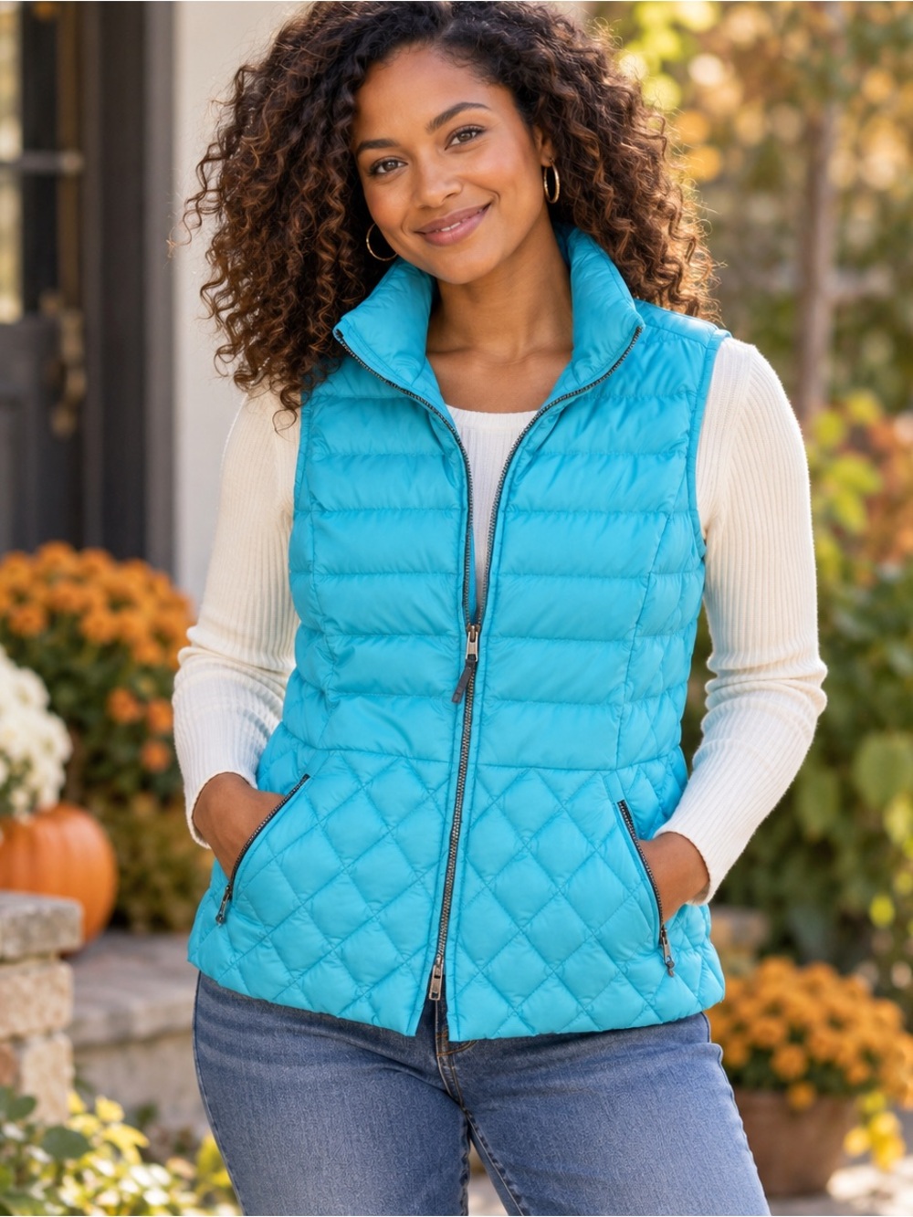 Talbots Petites Women’s SP Turquoise Blue 90% Down Puffer Vest Quilted Zip